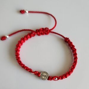 Red Braided Bracelet with Coin Charm